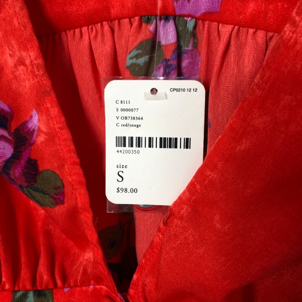 NWT Free People Red Floral Print Short Sleeve Top - Picture 6 of 7